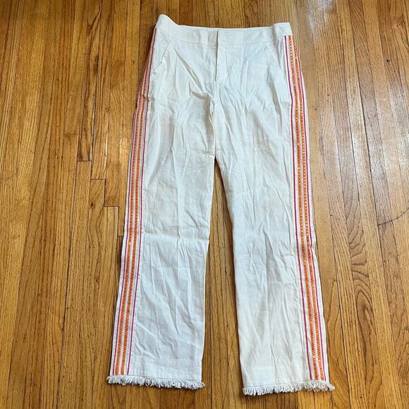 Trina Turk INC Pants Womens 4 White Side Stripe Linen Blend Straight - Picture 1 of 13